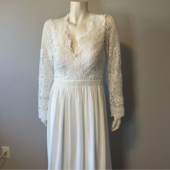 Lulus Awaken My Love White Long Sleeves lace maxi Dress size XL - Picture 6 of 14